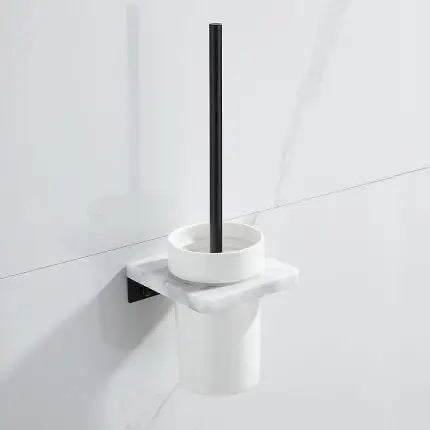 Bathroom Accessories Set Black Bathroom Shelf,Towel Rack,Towel Hanger Paper holder,Toilet Brush Holder Marble & Brass