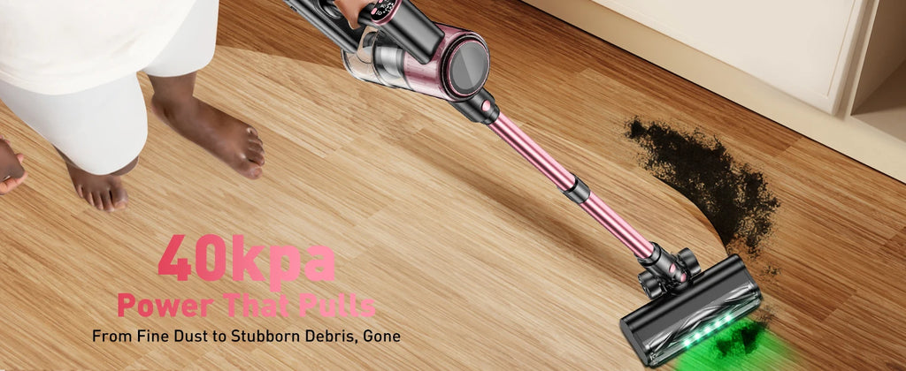 Cordless Vacuum Cleaner, 10 in 1 40Kpa/500W/45mins Powerful Stick Vacuum Cleaner for Home Pet Hair/Hard Floor/Carpet, Pink