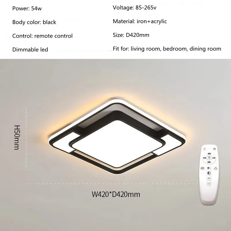 Decorative Dimmable led Bedroom Ceiling Light with Remote Control Nordic Simple Black Ceiling Lamps for Living Room Kitchen Bar