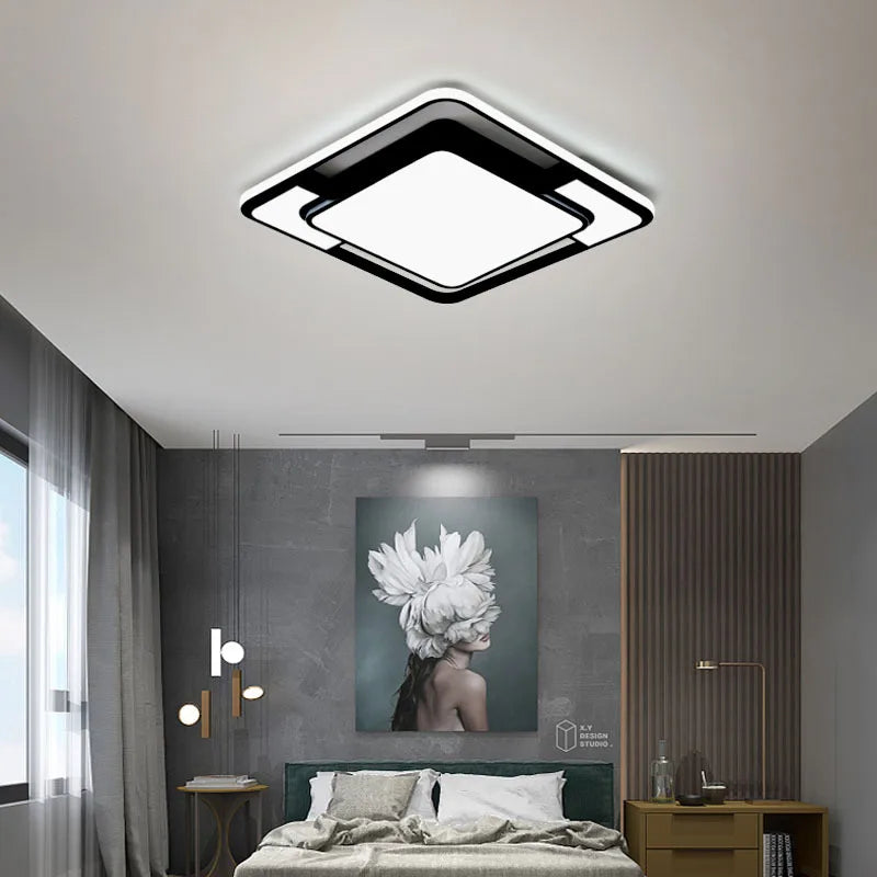 Decorative Dimmable led Bedroom Ceiling Light with Remote Control Nordic Simple Black Ceiling Lamps for Living Room Kitchen Bar