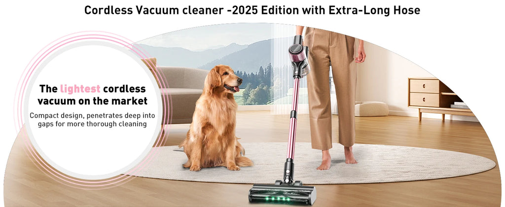 Cordless Vacuum Cleaner, 10 in 1 40Kpa/500W/45mins Powerful Stick Vacuum Cleaner for Home Pet Hair/Hard Floor/Carpet, Pink