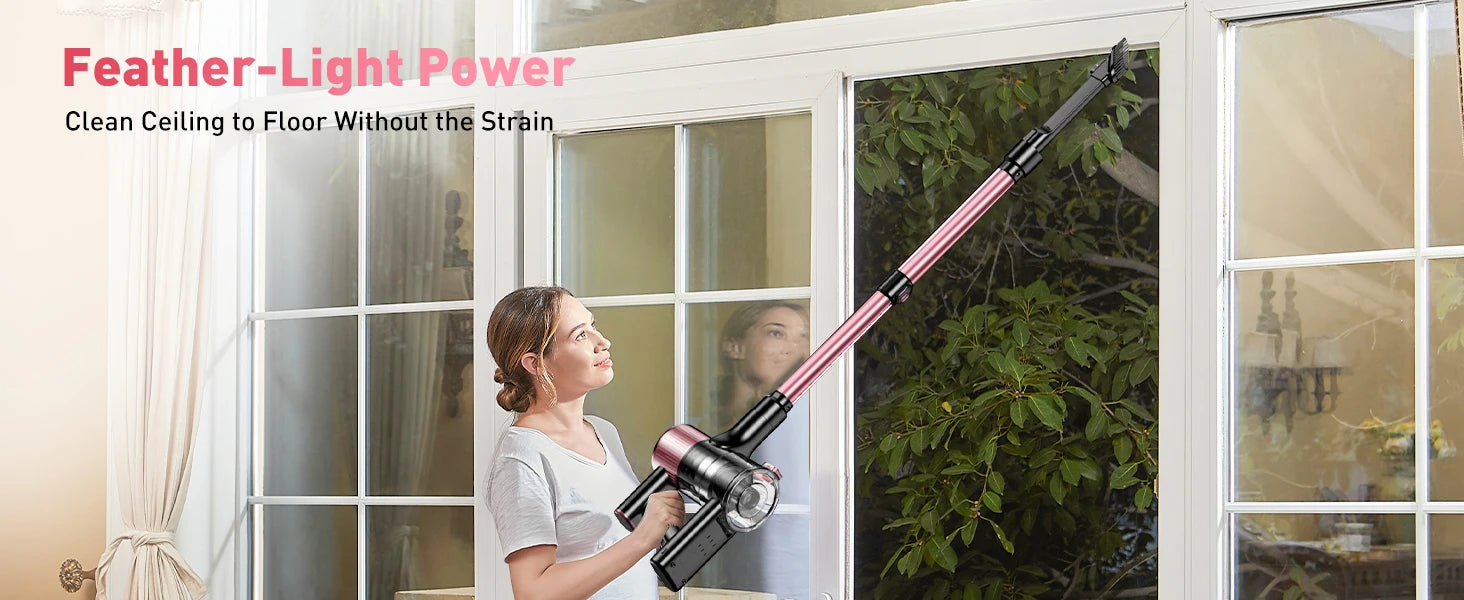 Cordless Vacuum Cleaner, 10 in 1 40Kpa/500W/45mins Powerful Stick Vacuum Cleaner for Home Pet Hair/Hard Floor/Carpet, Pink