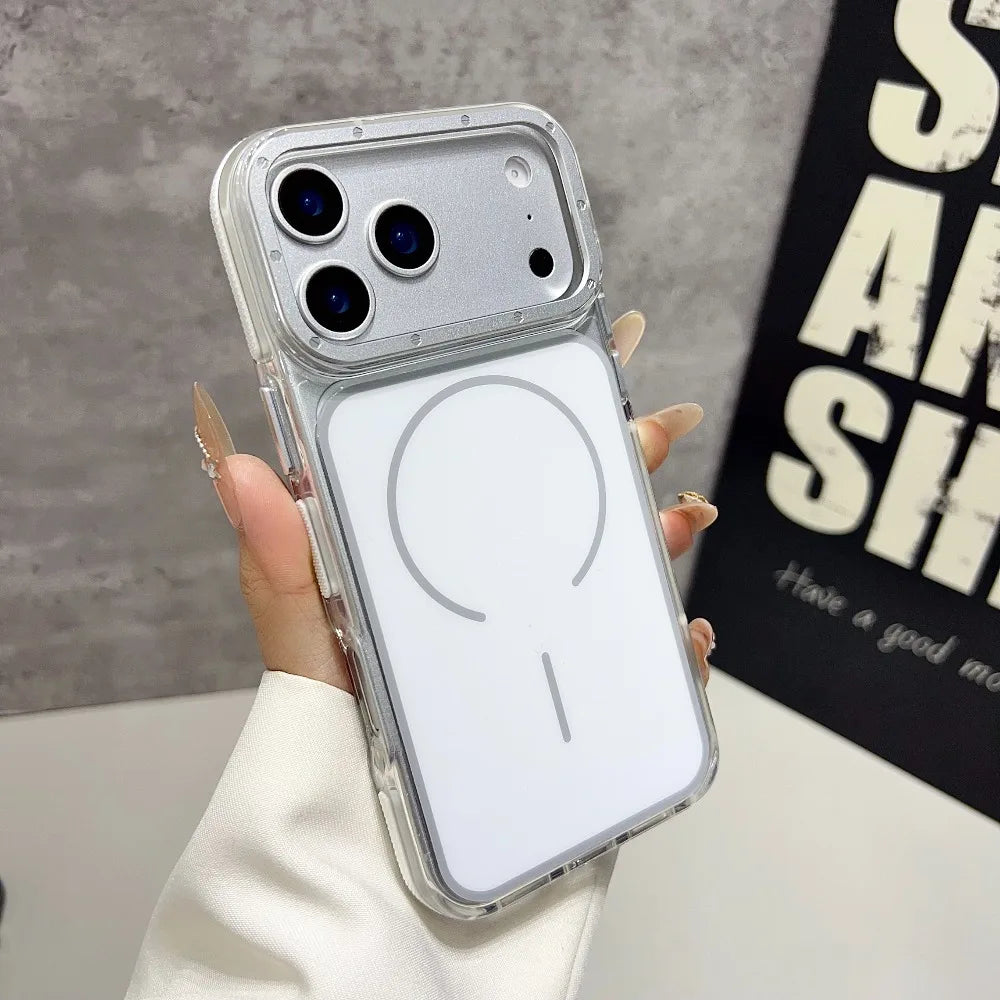 Luxury Two Tone Border Transparent Strong Magnetic Case for IPhone 17 Pro Max Air 16 Plus 15 14 13 12 11 for Magsafe Back Cover