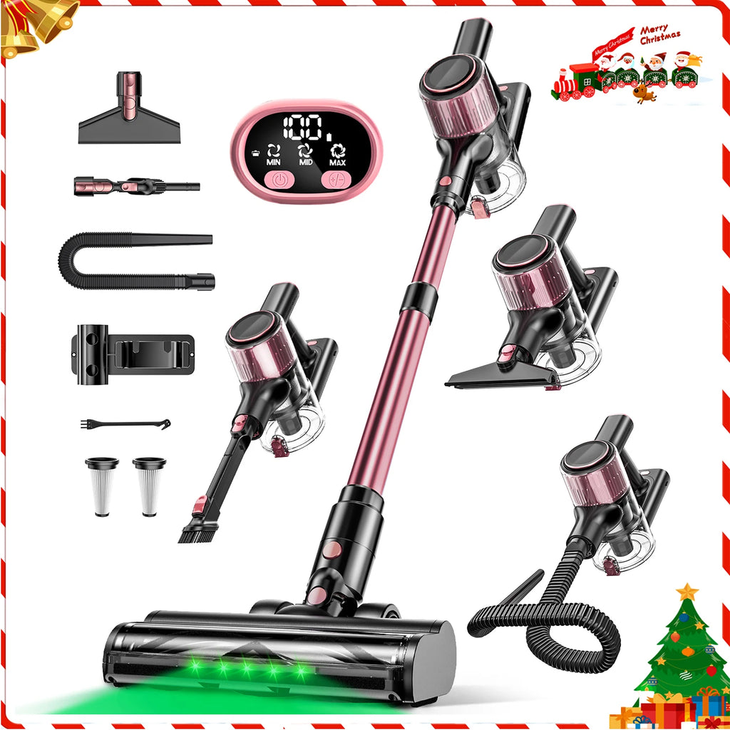Cordless Vacuum Cleaner, 10 in 1 40Kpa/500W/45mins Powerful Stick Vacuum Cleaner for Home Pet Hair/Hard Floor/Carpet, Pink