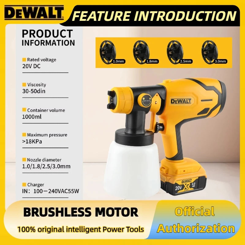 DEWALT 800ML Cordless Electric Spray Gun High Power HVLP Spray Paint Machine, Automotive Furniture Steel Coating Spray Gun