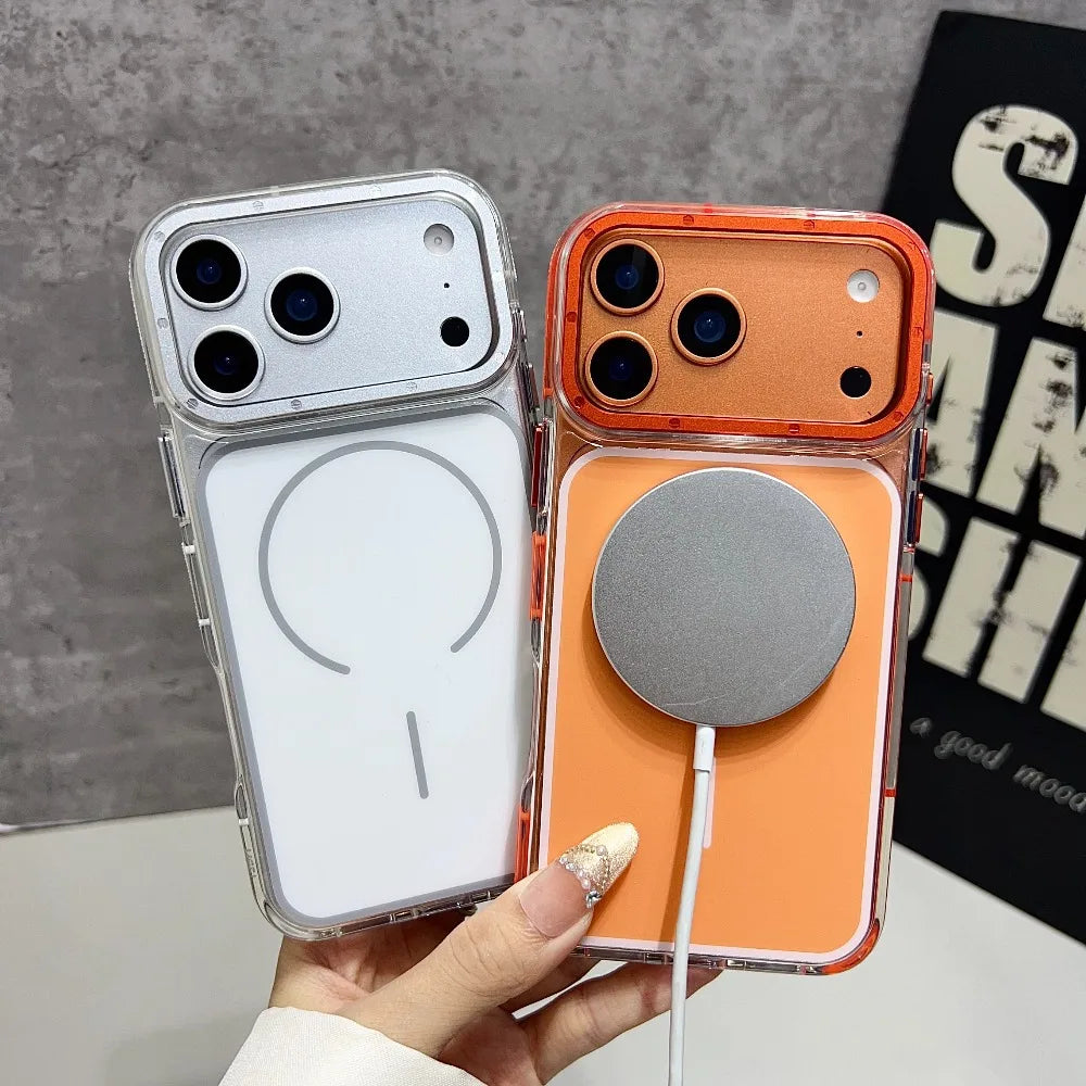 Luxury Two Tone Border Transparent Strong Magnetic Case for IPhone 17 Pro Max Air 16 Plus 15 14 13 12 11 for Magsafe Back Cover