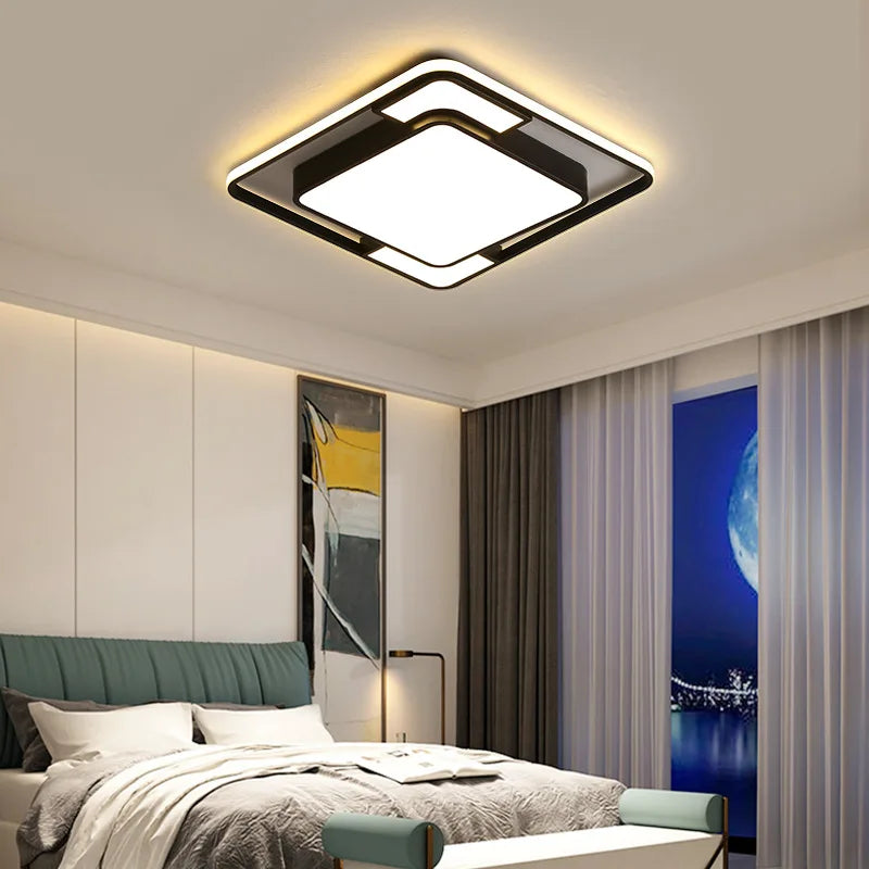 Decorative Dimmable led Bedroom Ceiling Light with Remote Control Nordic Simple Black Ceiling Lamps for Living Room Kitchen Bar