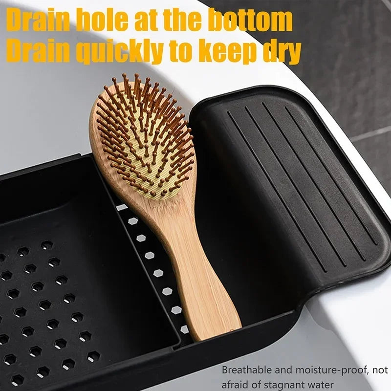 Multi-Function Bathtub Accessories: Retractable Bath Shelf, Tub Storage Rack, Towel Organizer for Bathroom