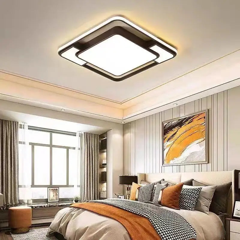 Decorative Dimmable led Bedroom Ceiling Light with Remote Control Nordic Simple Black Ceiling Lamps for Living Room Kitchen Bar