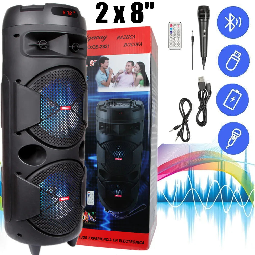 Portable Bluetooth Speaker Dual 8" Subwoofer Heavy Bass Sound