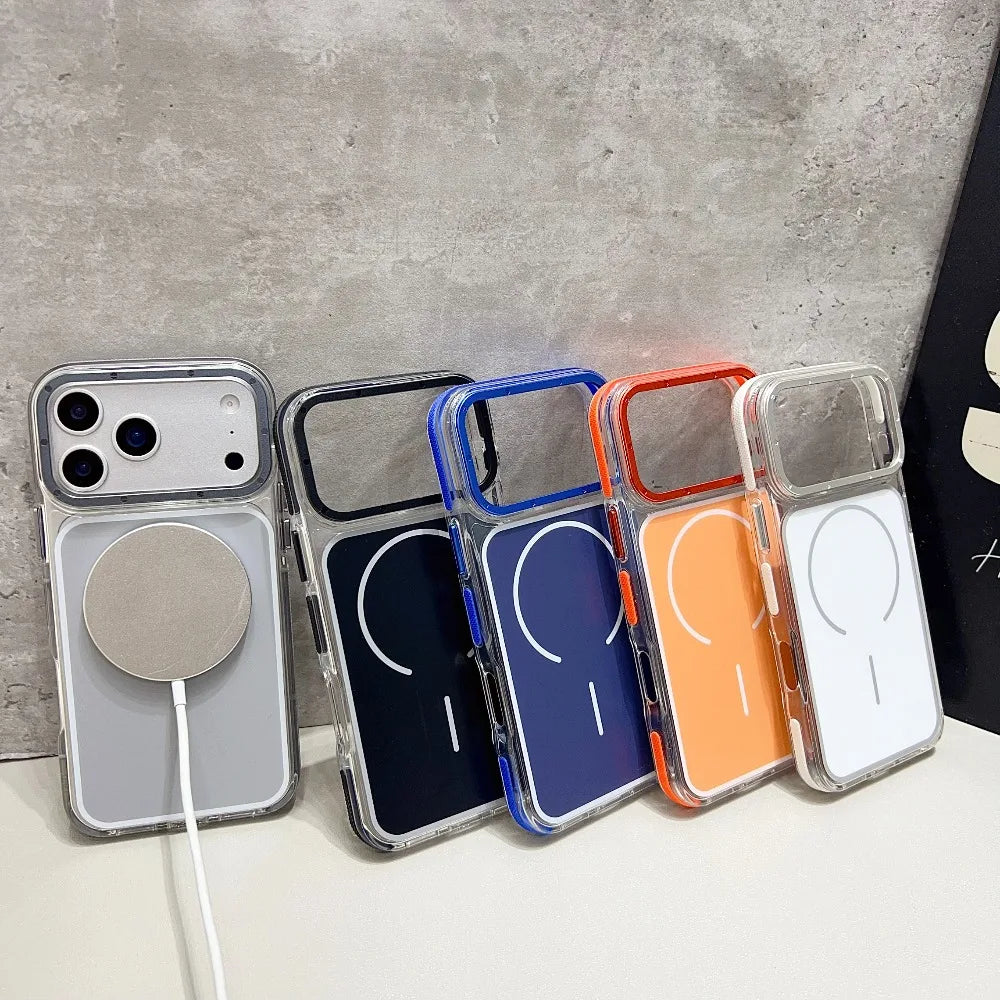 Luxury Two Tone Border Transparent Strong Magnetic Case for IPhone 17 Pro Max Air 16 Plus 15 14 13 12 11 for Magsafe Back Cover