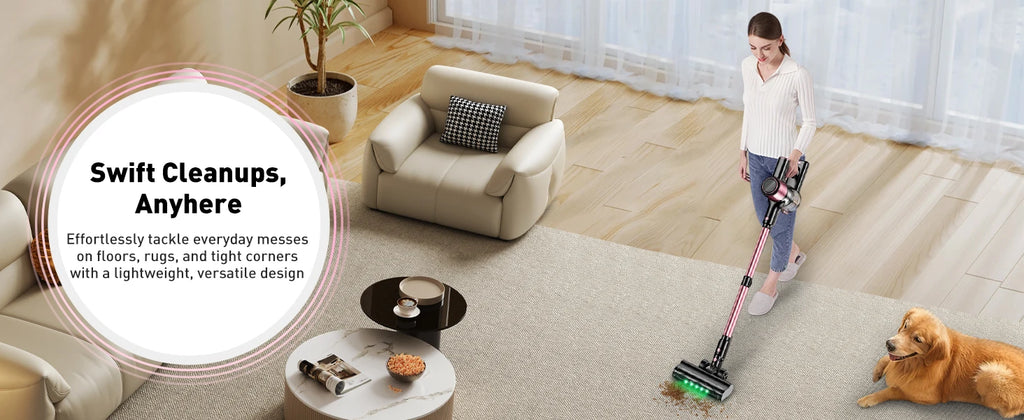 Cordless Vacuum Cleaner, 10 in 1 40Kpa/500W/45mins Powerful Stick Vacuum Cleaner for Home Pet Hair/Hard Floor/Carpet, Pink