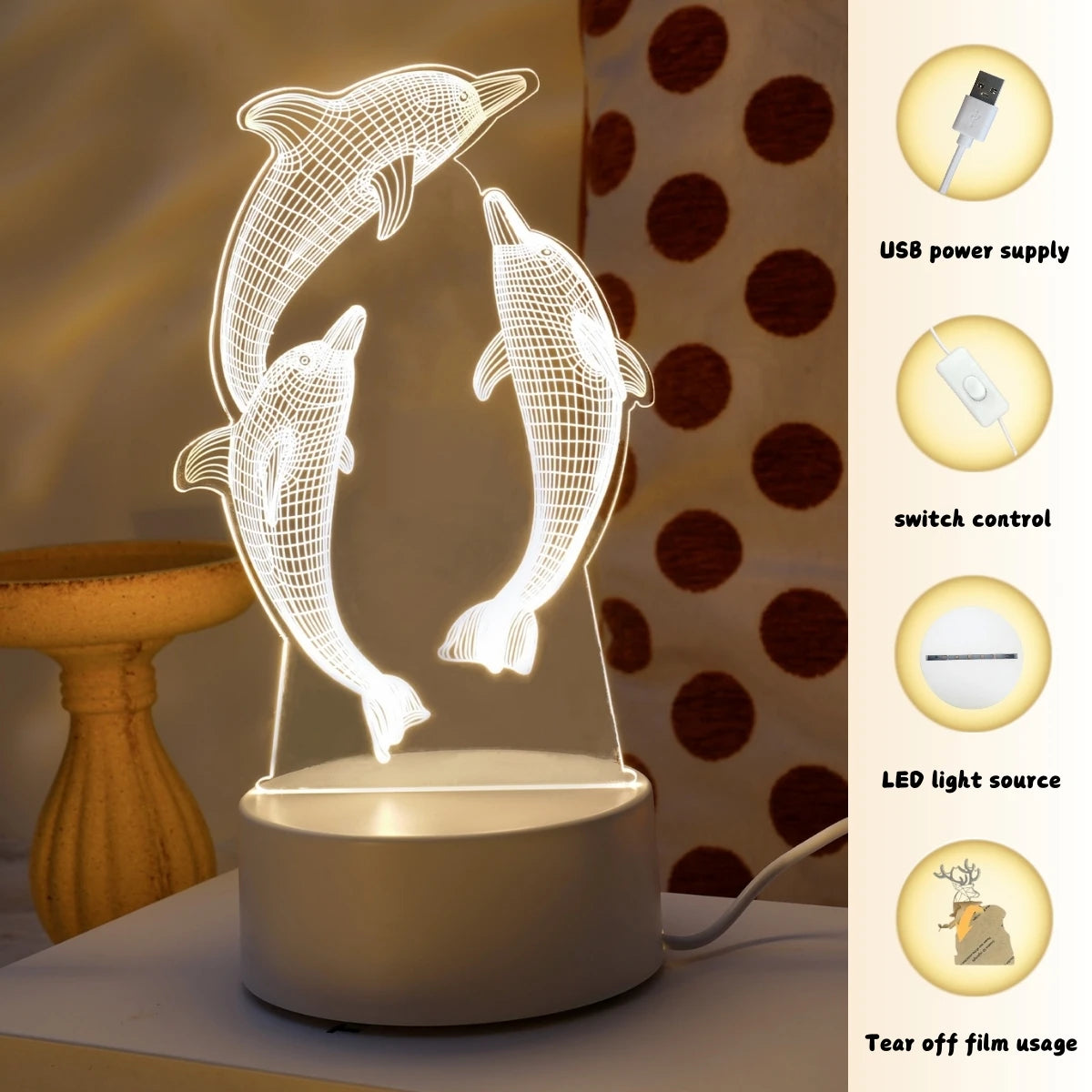 USB Whale 3D Night Light - Perfect for bedroom atmosphere and office decor, the perfect gift for Thanksgiving, birthdays
