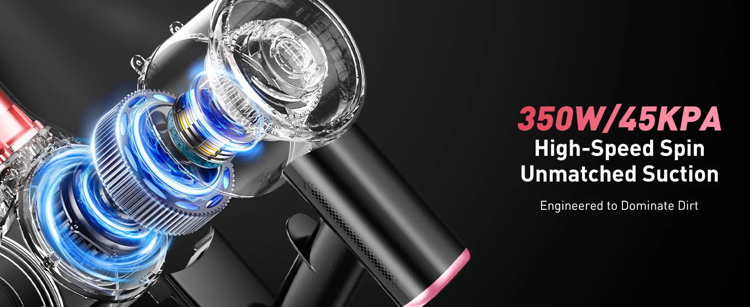 Cordless Vacuum Cleaner, 10 in 1 40Kpa/500W/45mins Powerful Stick Vacuum Cleaner for Home Pet Hair/Hard Floor/Carpet, Pink