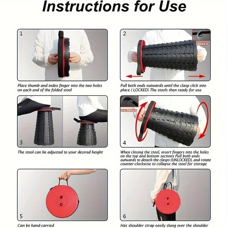 New Portable Telescopic Folding Stool Suitable for Hiking, Camping Outdoor Travel and Fishing -adjustable Height and Lightweight