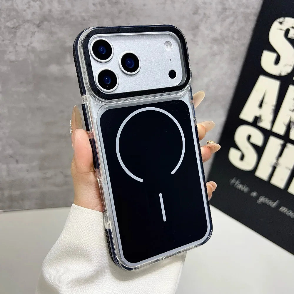 Luxury Two Tone Border Transparent Strong Magnetic Case for IPhone 17 Pro Max Air 16 Plus 15 14 13 12 11 for Magsafe Back Cover