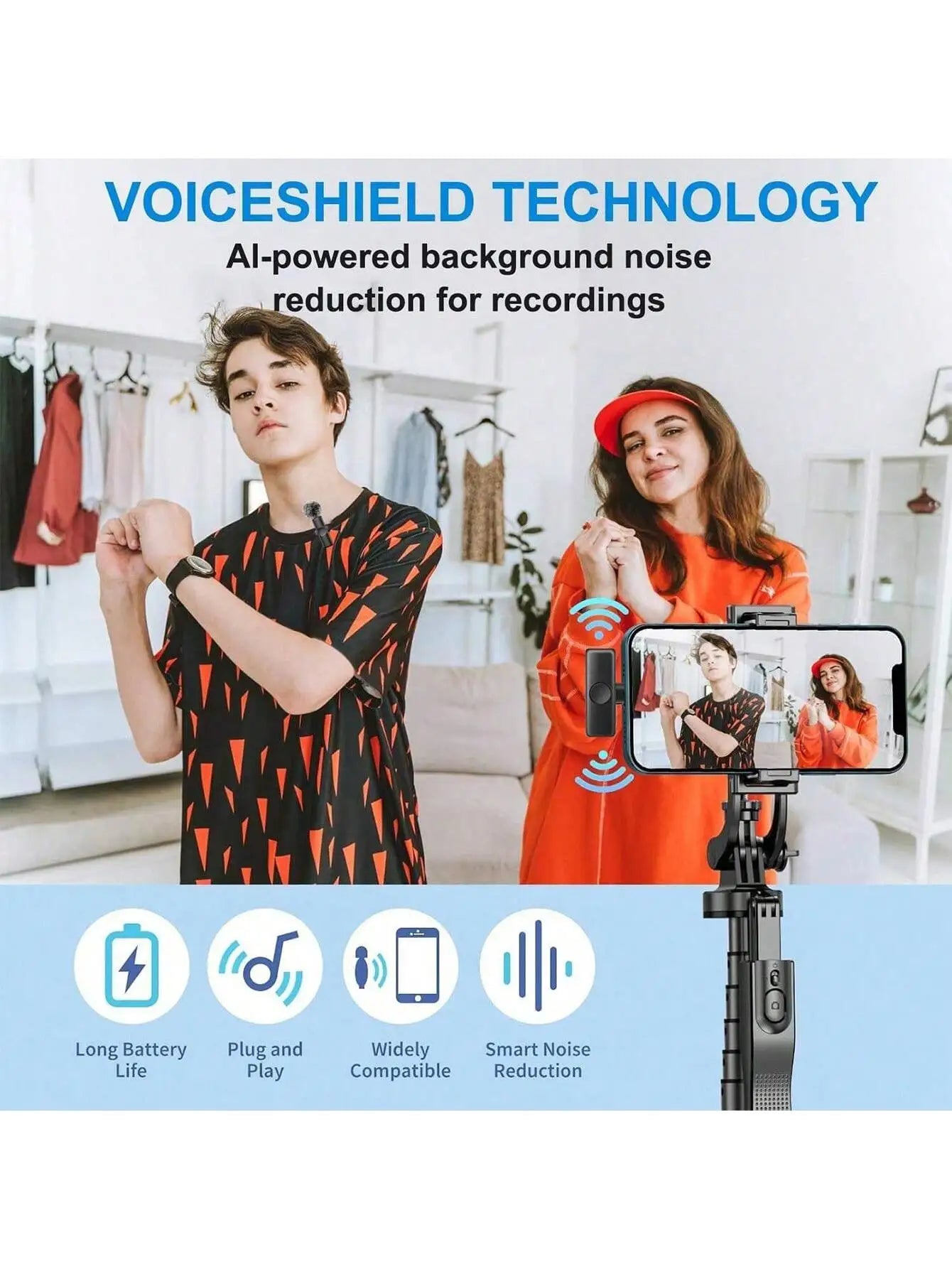 Wireless Lavalier Microphone Mini Portable Audio Video Recording Lapel Mic Compatible with iPhone Android Phone Live Broadcast g