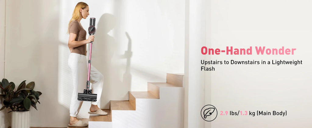 Cordless Vacuum Cleaner, 10 in 1 40Kpa/500W/45mins Powerful Stick Vacuum Cleaner for Home Pet Hair/Hard Floor/Carpet, Pink