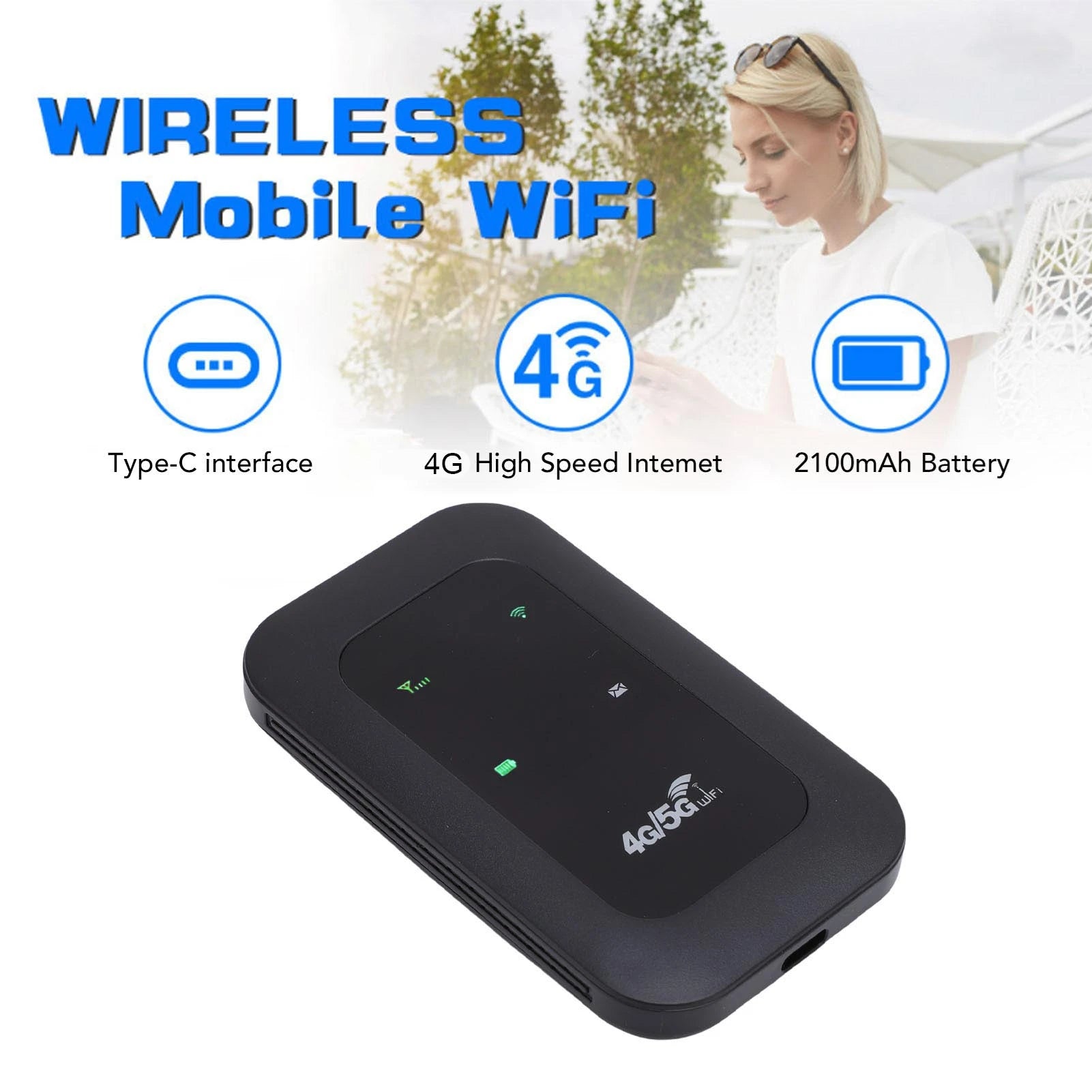 Mobile WiFi Router 300Mbps High Speed Mobile 4G 5G Router Color LED Display Screen Supports 10 Connected Devices for Camping