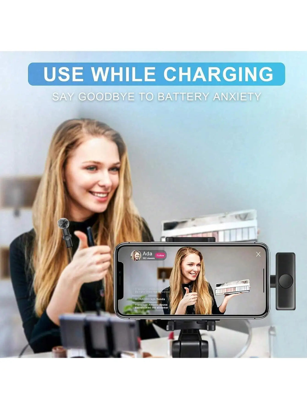 Wireless Lavalier Microphone Mini Portable Audio Video Recording Lapel Mic Compatible with iPhone Android Phone Live Broadcast g