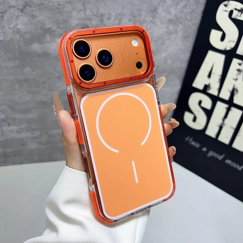 Luxury Two Tone Border Transparent Strong Magnetic Case for IPhone 17 Pro Max Air 16 Plus 15 14 13 12 11 for Magsafe Back Cover