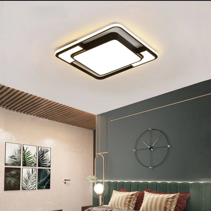 Decorative Dimmable led Bedroom Ceiling Light with Remote Control Nordic Simple Black Ceiling Lamps for Living Room Kitchen Bar
