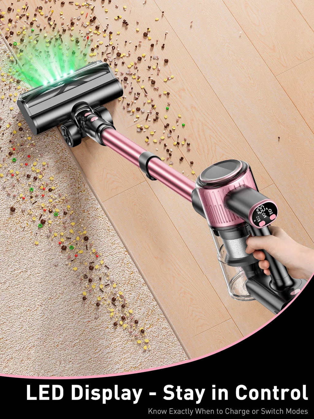 Cordless Vacuum Cleaner, 10 in 1 40Kpa/500W/45mins Powerful Stick Vacuum Cleaner for Home Pet Hair/Hard Floor/Carpet, Pink