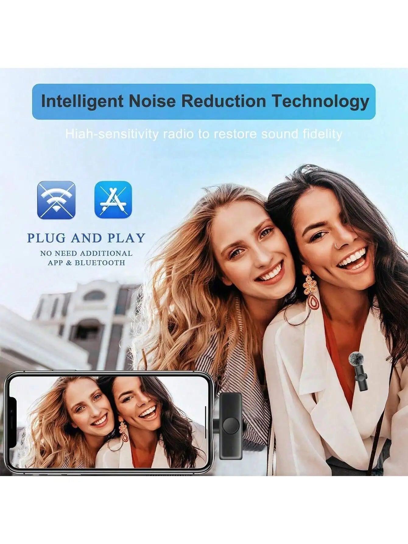 Wireless Lavalier Microphone Mini Portable Audio Video Recording Lapel Mic Compatible with iPhone Android Phone Live Broadcast g