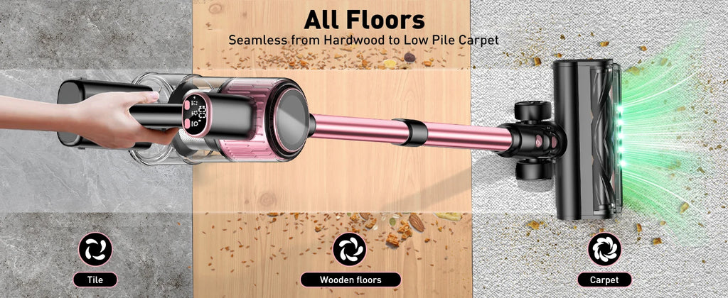 Cordless Vacuum Cleaner, 10 in 1 40Kpa/500W/45mins Powerful Stick Vacuum Cleaner for Home Pet Hair/Hard Floor/Carpet, Pink